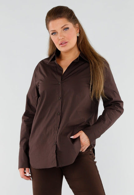 NEW051125 Chocoladebruine Blouse met Lange Mouwen