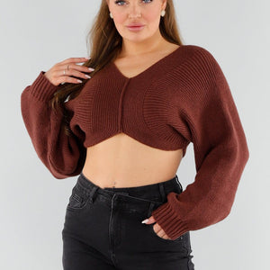 NEW051125 Donkerbruine Cropped Trui
