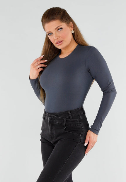 NEW051125 Donkergrijze Stretch Geribde String Body