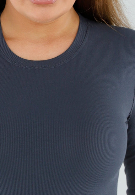 NEW051125 Donkergrijze Stretch Geribde String Body