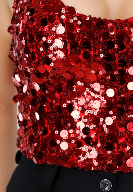 Rode Pailletten Halter Top