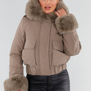 WINTER Taupe Jas met Bontkraag