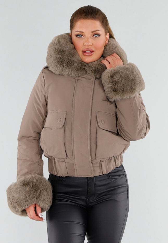 WINTER Taupe Jas met Bontkraag