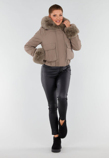 WINTER Taupe Jas met Bontkraag