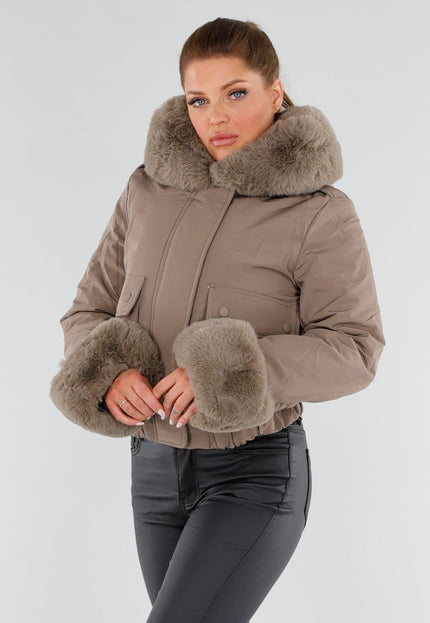 WINTER Taupe Jas met Bontkraag