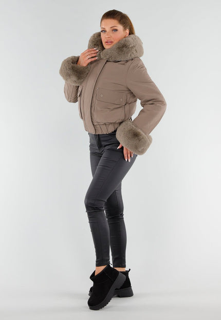 WINTER Taupe Jas met Bontkraag