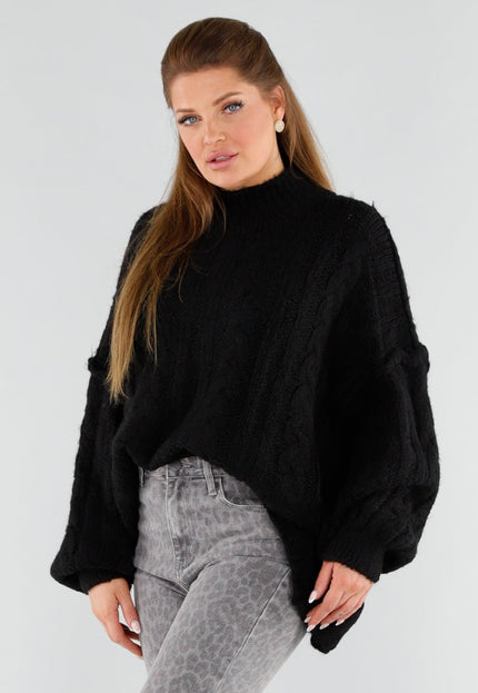 NEW051125 Zwarte Gebreide Trui met Col