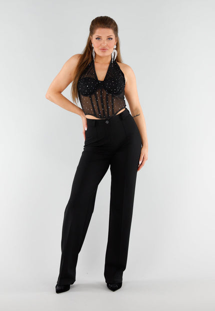 NEW051125 Zwarte Mesh Korset Top met Glitters