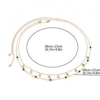 NEW0603 Gouden Bodychain met Sterretjes en Groene Steentjes