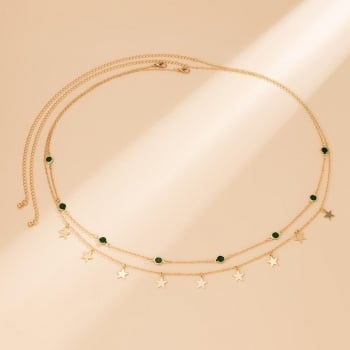 NEW0603 Gouden Bodychain met Sterretjes en Groene Steentjes