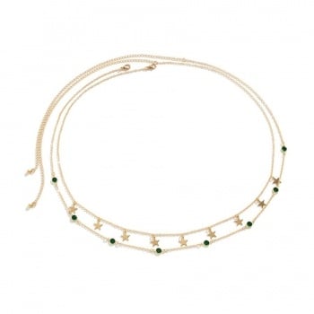 NEW0603 Gouden Bodychain met Sterretjes en Groene Steentjes