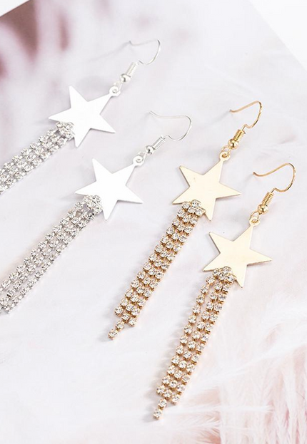 NEW0603 Gouden Sterren Oorbellen met Strass Fringe
