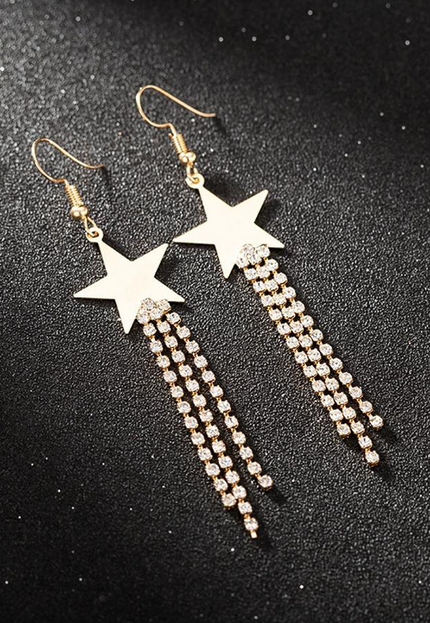 NEW0603 Gouden Sterren Oorbellen met Strass Fringe