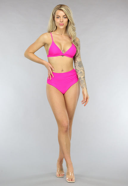 NEW0603 Hardroze Geplooid High Waist Bikinibroekje