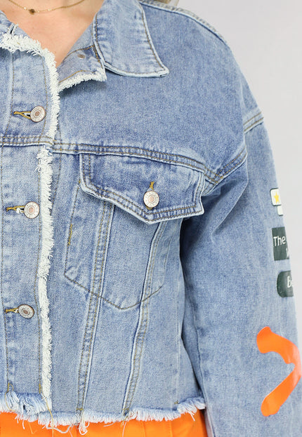 NEW0603 Jeans Jasje met Graffiti Opdruk