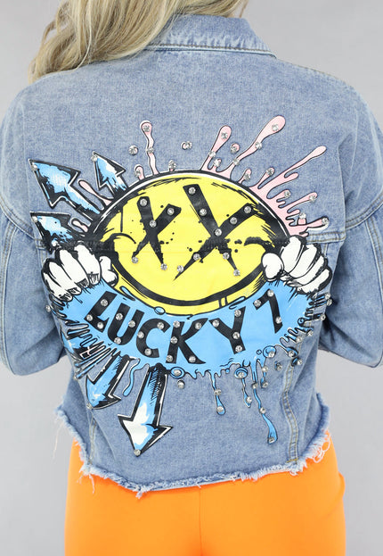 NEW0603 Jeans Jasje met Graffiti Opdruk