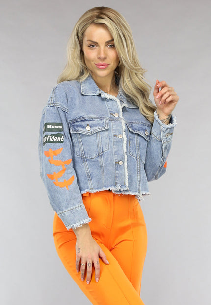 NEW0603 Jeans Jasje met Graffiti Opdruk