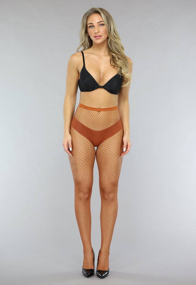 NEW0603 Medium Fishnet Netpanty in Camel