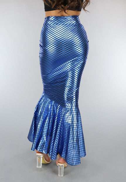 KOSTUUM Metallic Blauwe Zeemeermin Schubben Rok