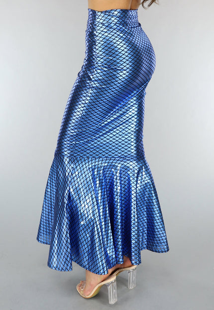 KOSTUUM Metallic Blauwe Zeemeermin Schubben Rok