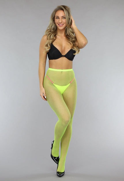 NEW0603 Neon Gele Panty met Klein Fishnet Patroon