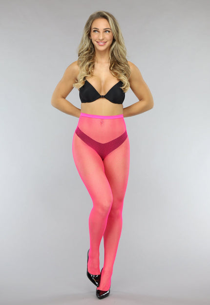 NEW0603 Neon Roze Panty met Klein Fishnet Patroon