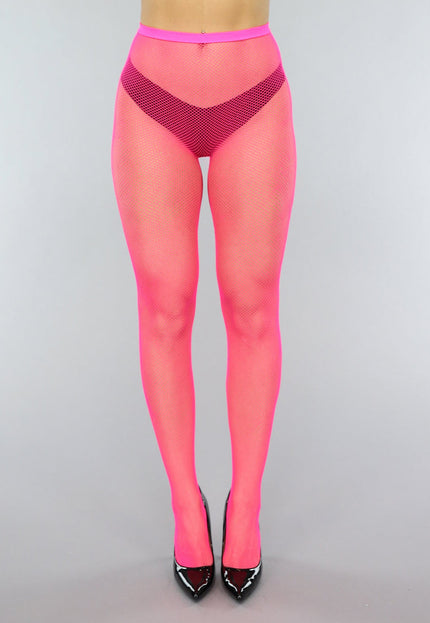 NEW0603 Neon Roze Panty met Klein Fishnet Patroon