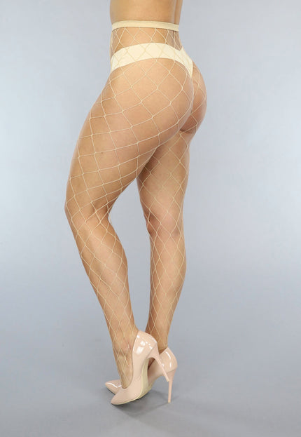 NEW0603 Nude Panty met Fishnet Patroon Extra Groot