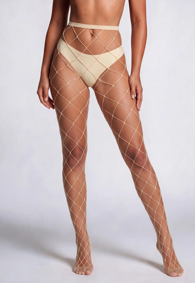 NEW0603 Nude Panty met Fishnet Patroon Extra Groot