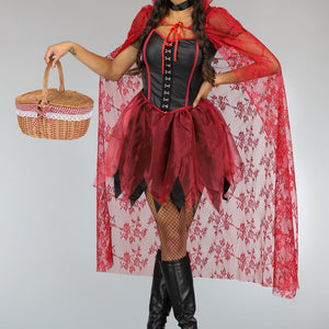 CARNA30 Roodkapje Kostuum met Kanten Cape