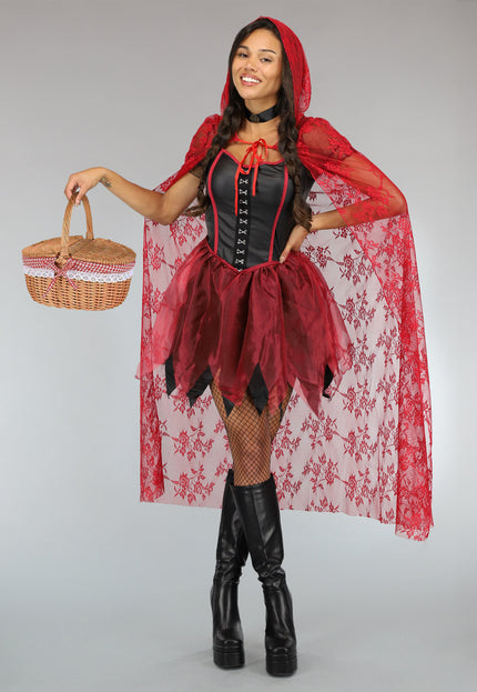 CARNA30 Roodkapje Kostuum met Kanten Cape