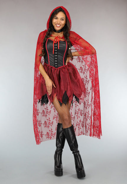 CARNA30 Roodkapje Kostuum met Kanten Cape