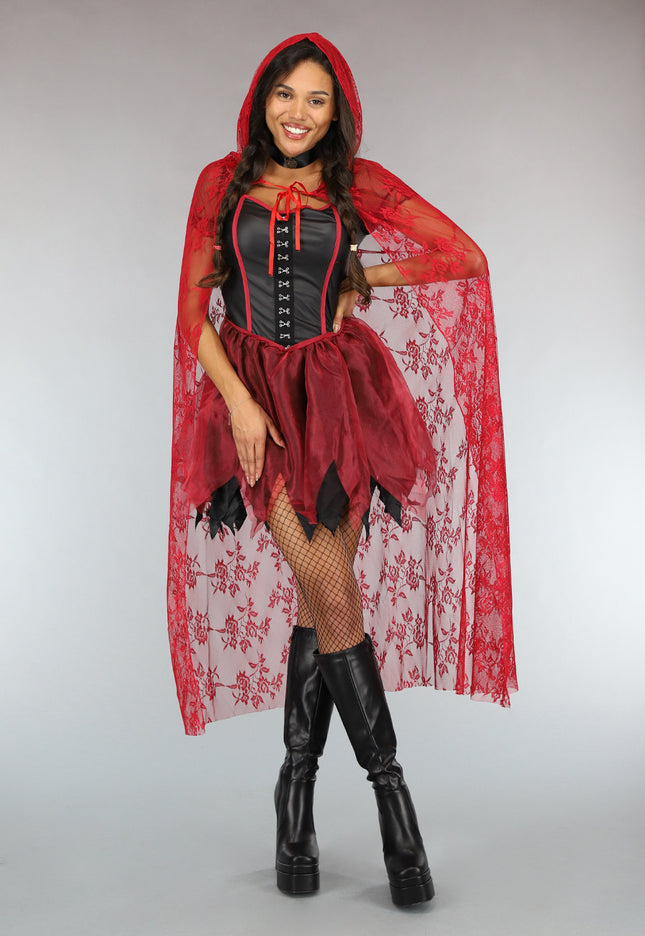 CARNA30 Roodkapje Kostuum met Kanten Cape