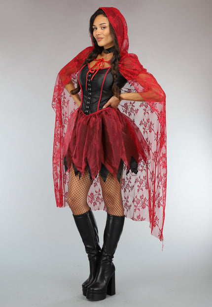 CARNA30 Roodkapje Kostuum met Kanten Cape