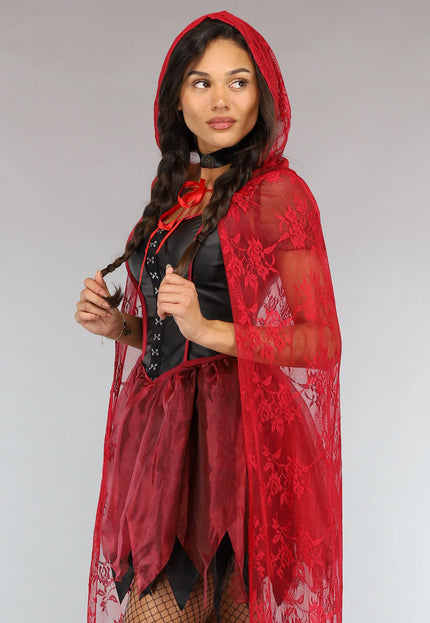 CARNA30 Roodkapje Kostuum met Kanten Cape