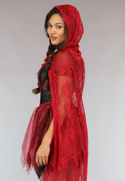 CARNA30 Roodkapje Kostuum met Kanten Cape