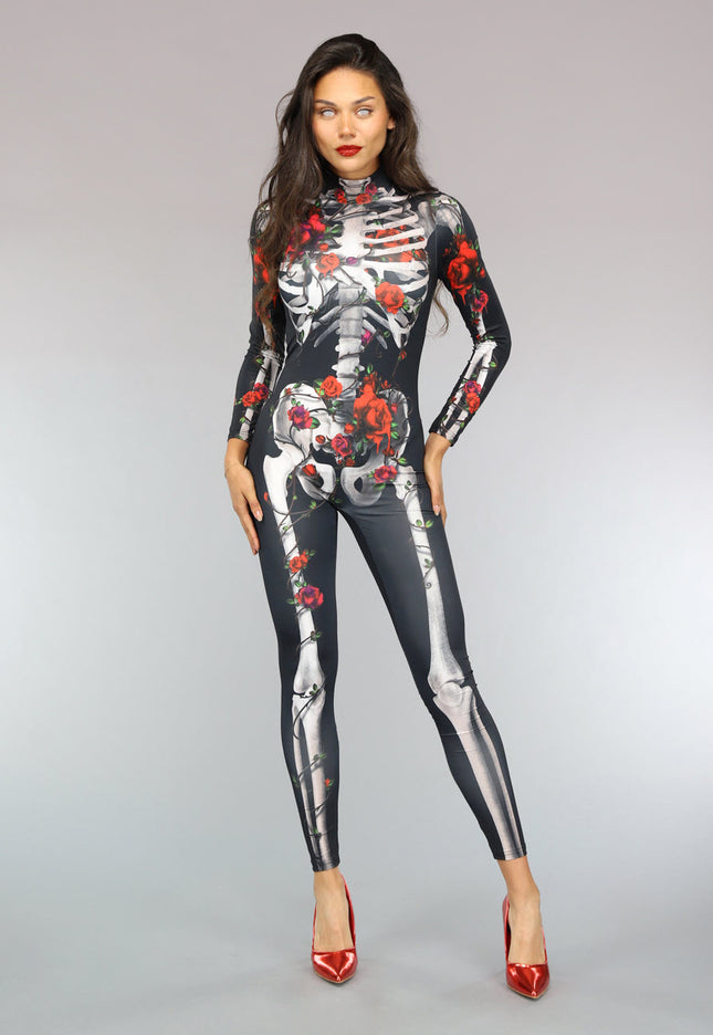 CARNA35 Skelet Jumpsuit met Rozen