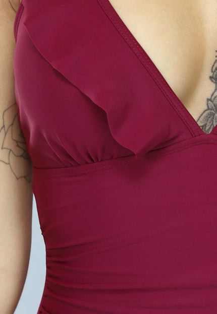 NEW0603 Wijnrood Badpak met Ruches en Uitneembare Pads