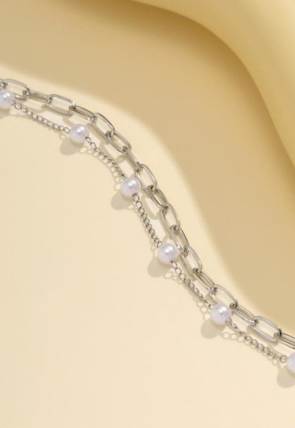 NEW0603 Zilveren Bodychain met Schakels en Parels