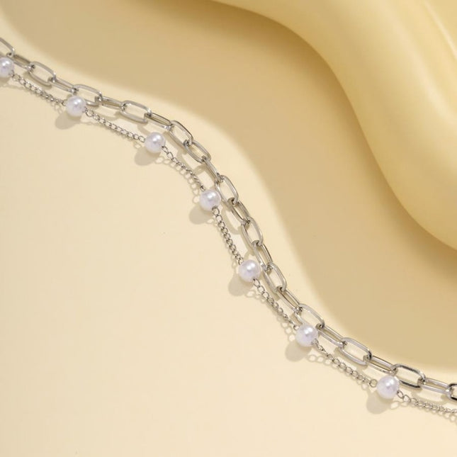 NEW0603 Zilveren Bodychain met Schakels en Parels