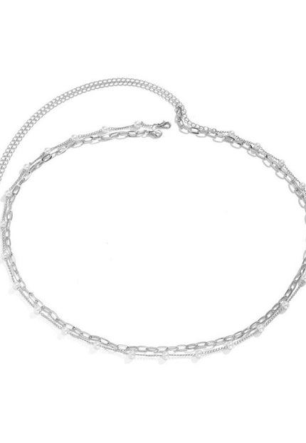 NEW0603 Zilveren Bodychain met Schakels en Parels