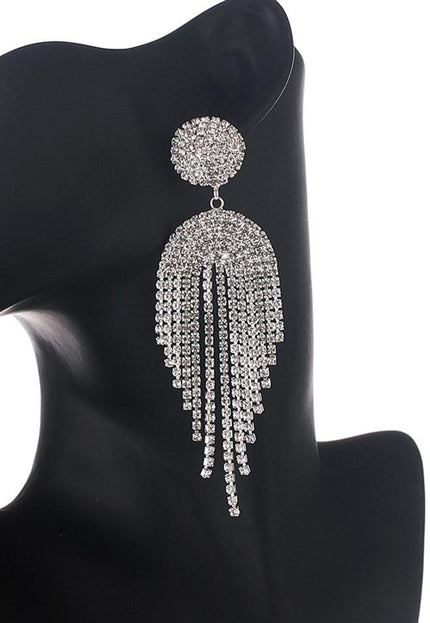 NEW0603 Zilverkleurige Oorhangers met Strass