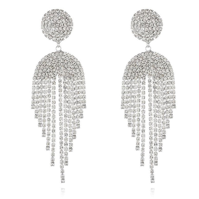 NEW0603 Zilverkleurige Oorhangers met Strass