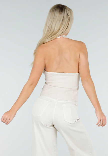 NEW060526 Beige Halter Top met Open Rug