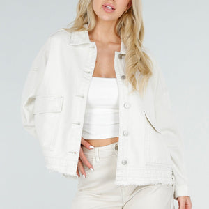 NEW060526 Crème Denim Jas met Klepzakken