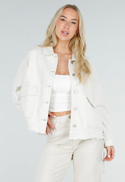 NEW060526 Crème Denim Jas met Klepzakken