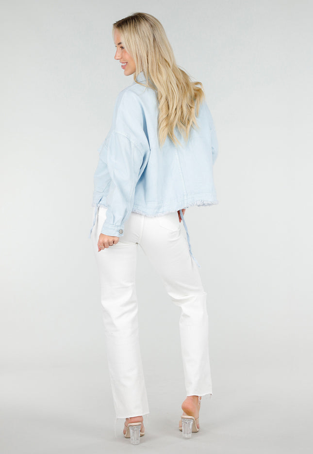 NEW060526 Lichtblauwe Denim Jas met Klepzakken