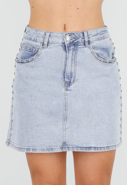 NEW060526 Lichtblauwe Denim Rok met Studs