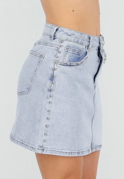 NEW060526 Lichtblauwe Denim Rok met Studs