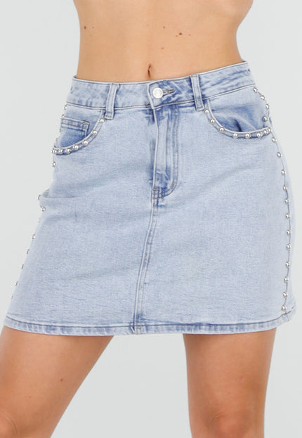 NEW060526 Lichtblauwe Denim Rok met Studs